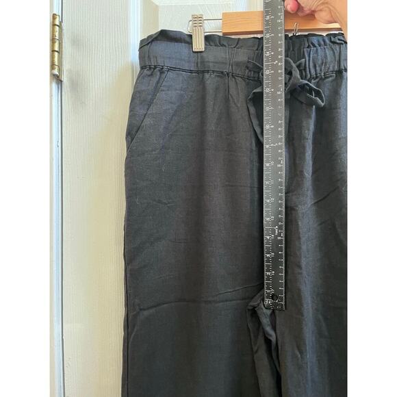 Charlie Paige New Black Linen Blend Wide Leg Crop Pant Size Large Resort Breezy - Picture 7 of 10
